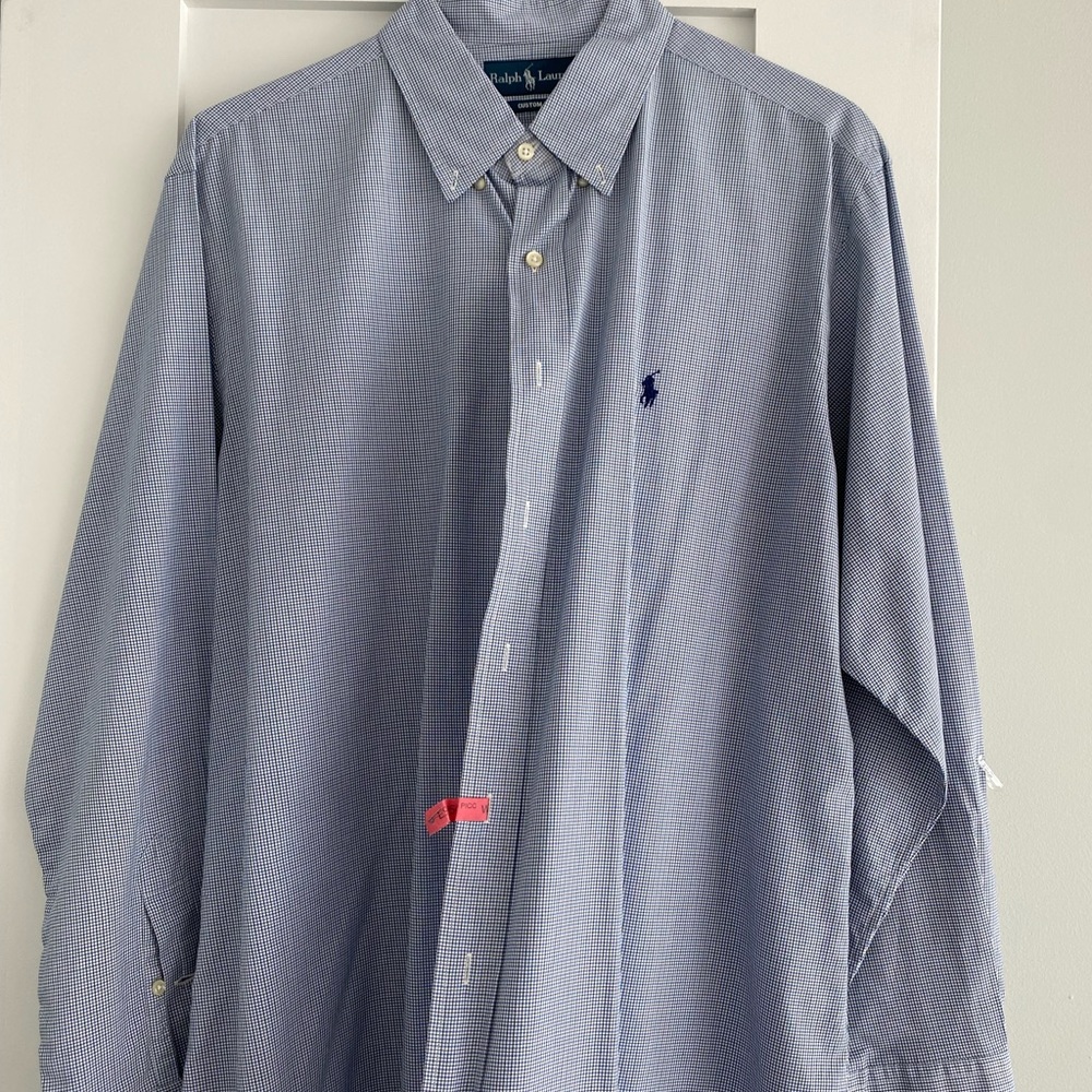 Ralph Lauren dress shirt with checkered blue design